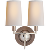 Elkins Double Sconce in Antique Nickel and Polished Nickel with Natural Paper Shades