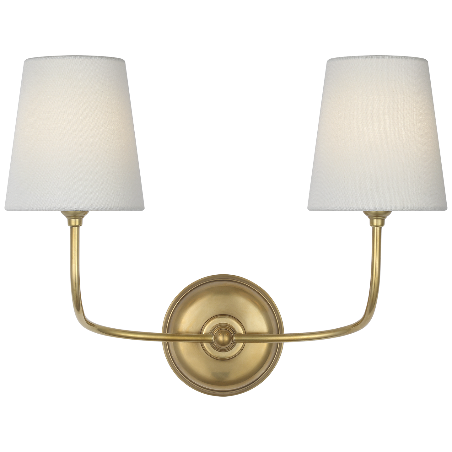 Vendome 16" Cordless Double Sconce in Hand-Rubbed Antique Brass with Linen Shades 220V