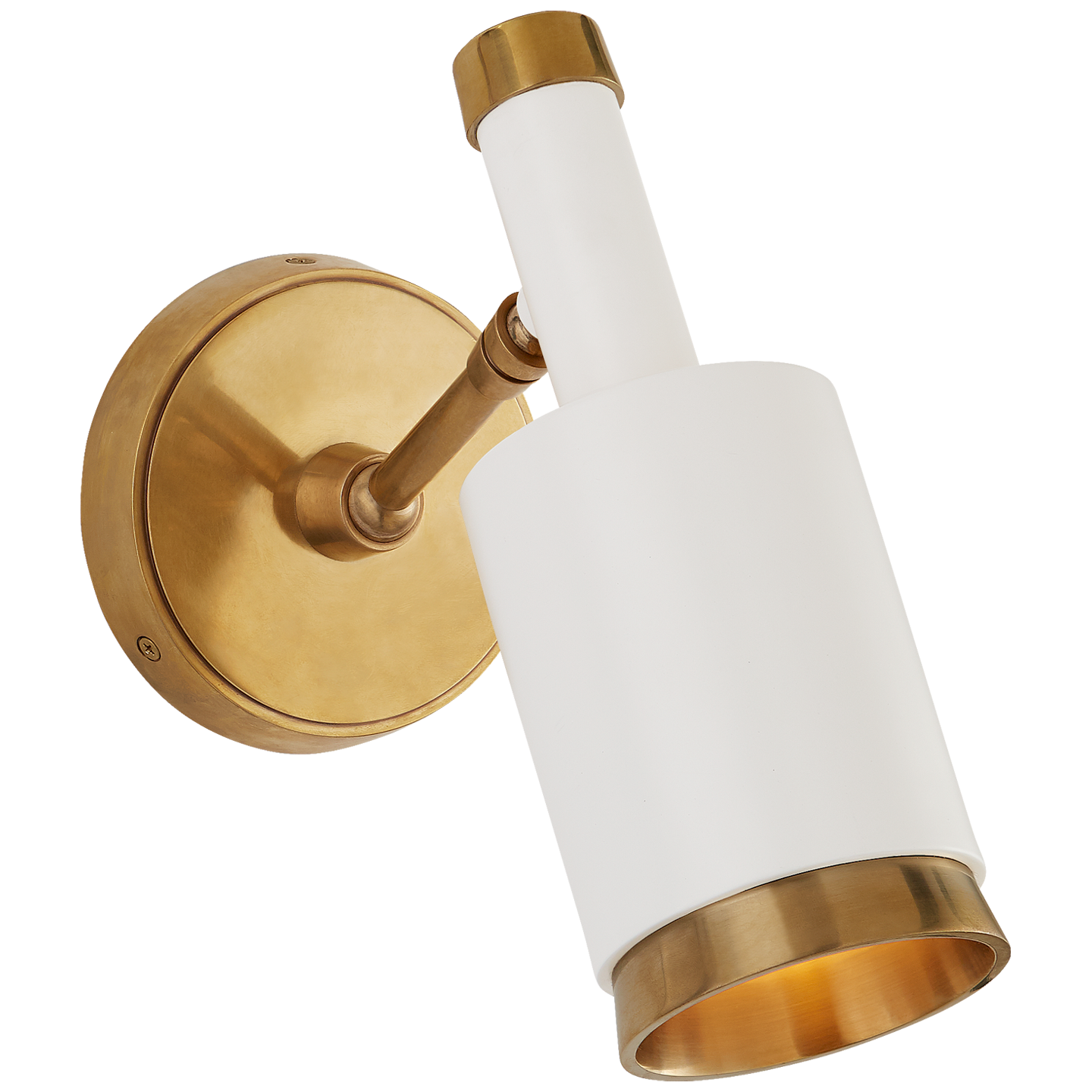 Anders Small Articulating Wall Light in Hand-Rubbed Antique Brass and White