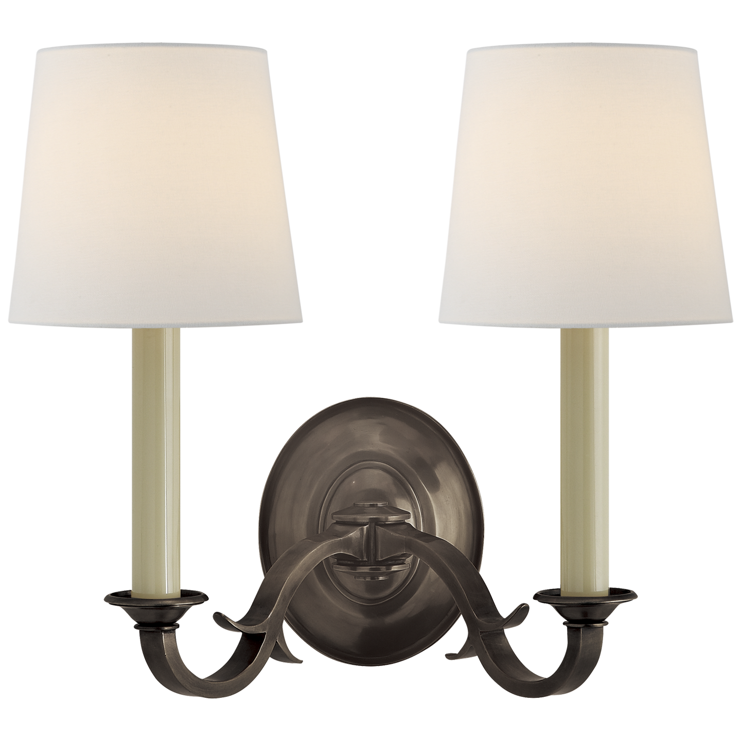 Channing Double Sconce in Bronze with Linen Shades