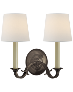 Channing Double Sconce in Bronze with Linen Shades