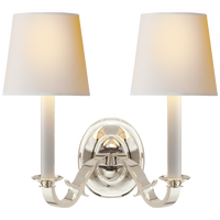 Channing Double Sconce in Polished Silver with Natural Paper Shades