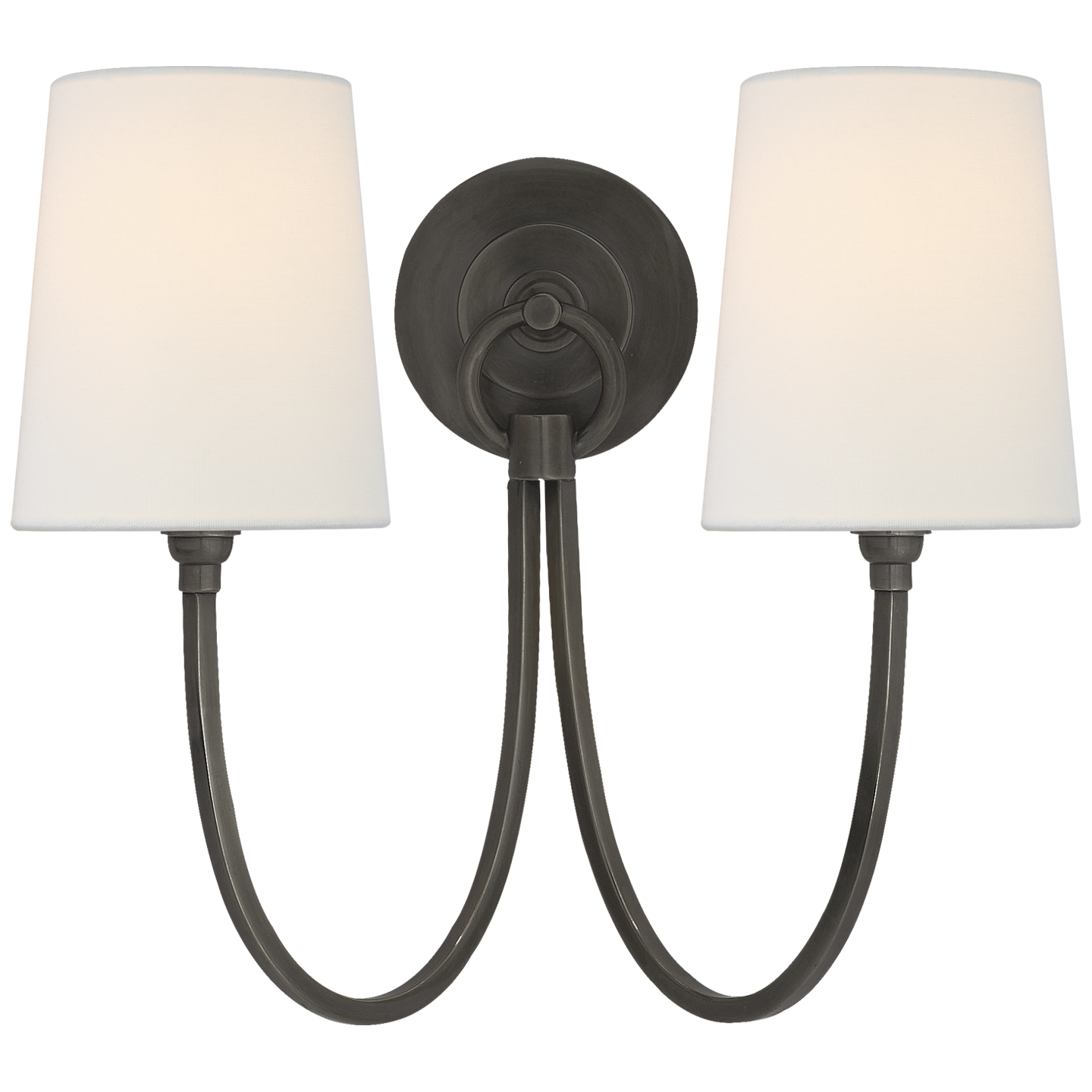 Reed Double Sconce in Bronze with Linen Shades