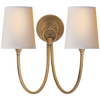 Reed Double Sconce in Hand-Rubbed Antique Brass with Natural Paper Shades