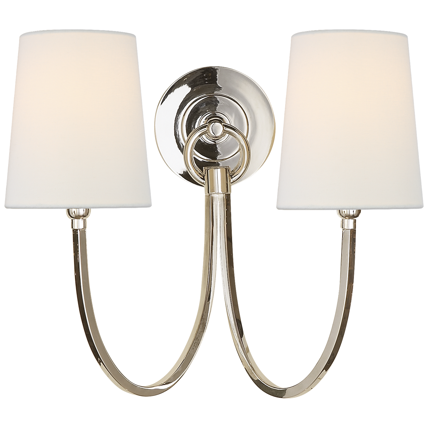 Reed Double Sconce in Polished Nickel with Linen Shades