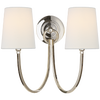 Reed Double Sconce in Polished Nickel with Linen Shades