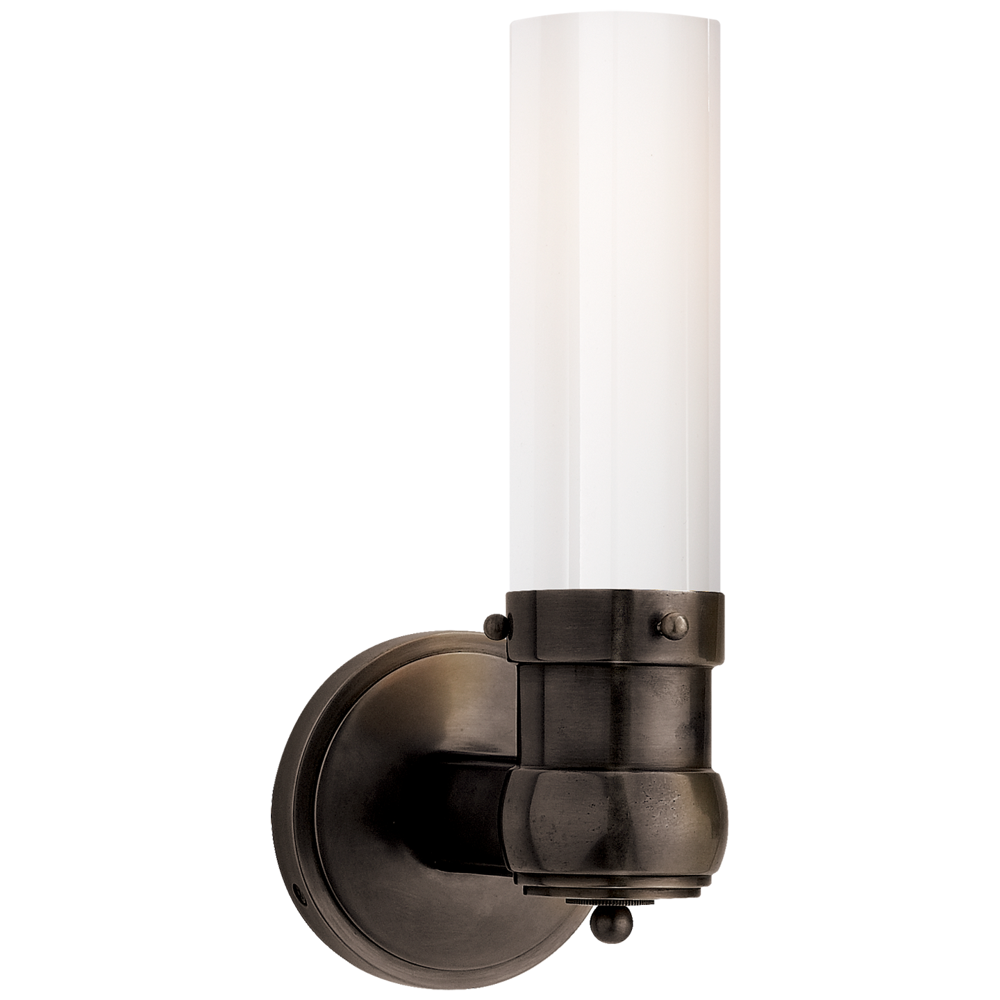 Graydon Single Bath Light in Bronze with White Glass
