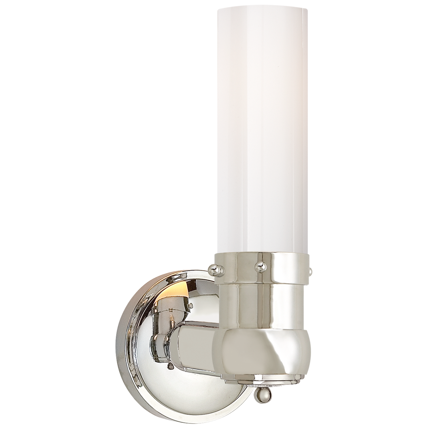 Graydon Single Bath Light in Polished Nickel with White Glass