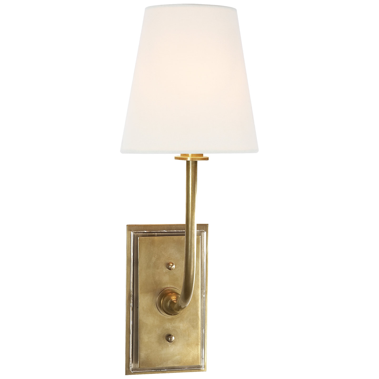 Hulton Sconce in Hand-Rubbed Antique Brass with Crystal Backplate with Linen Shade