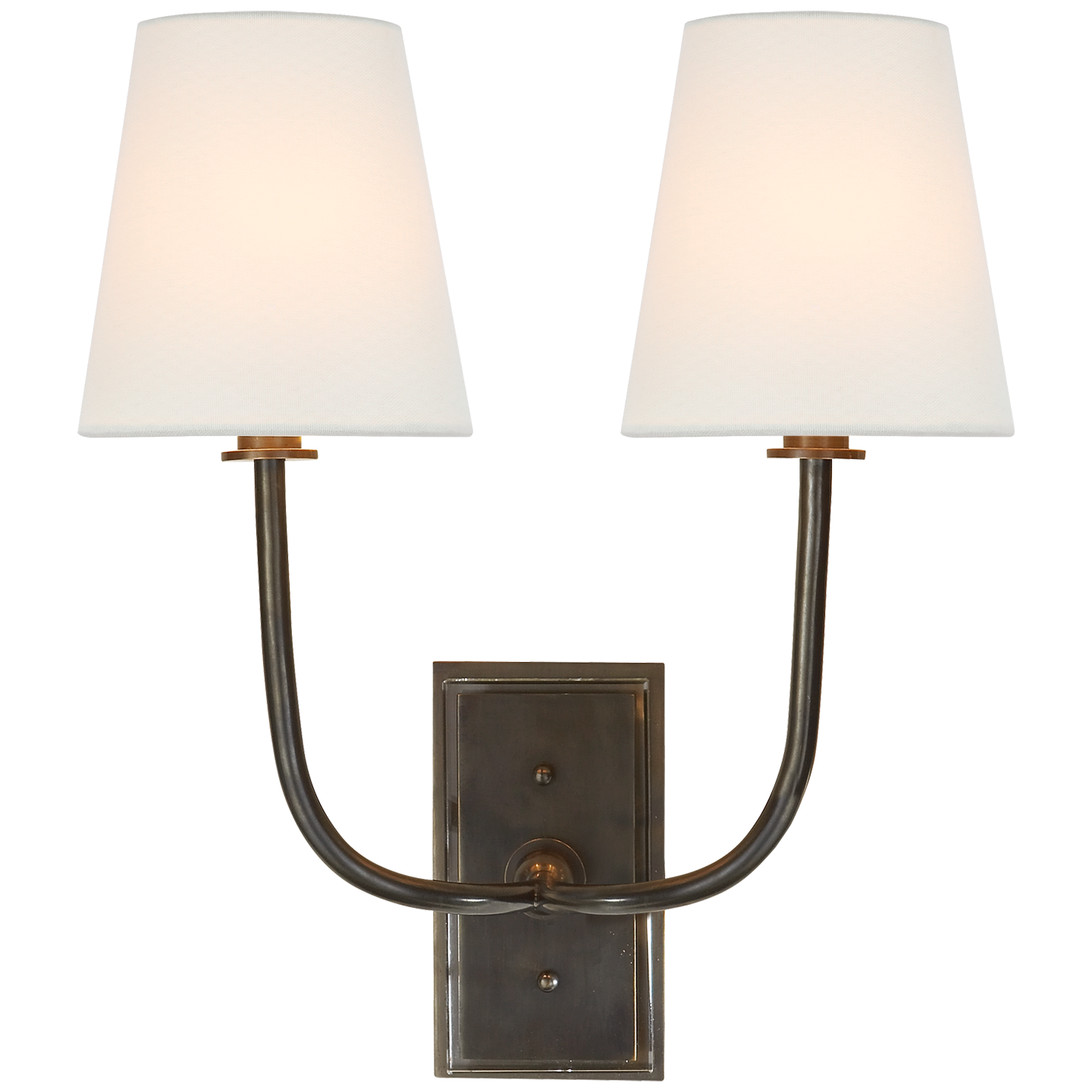 Hulton Double Sconce in Bronze with Crystal Backplate with Linen Shades