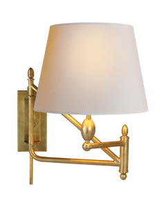 Paulo Small Bracket Light in Hand-Rubbed Antique Brass with Natural Paper Shade