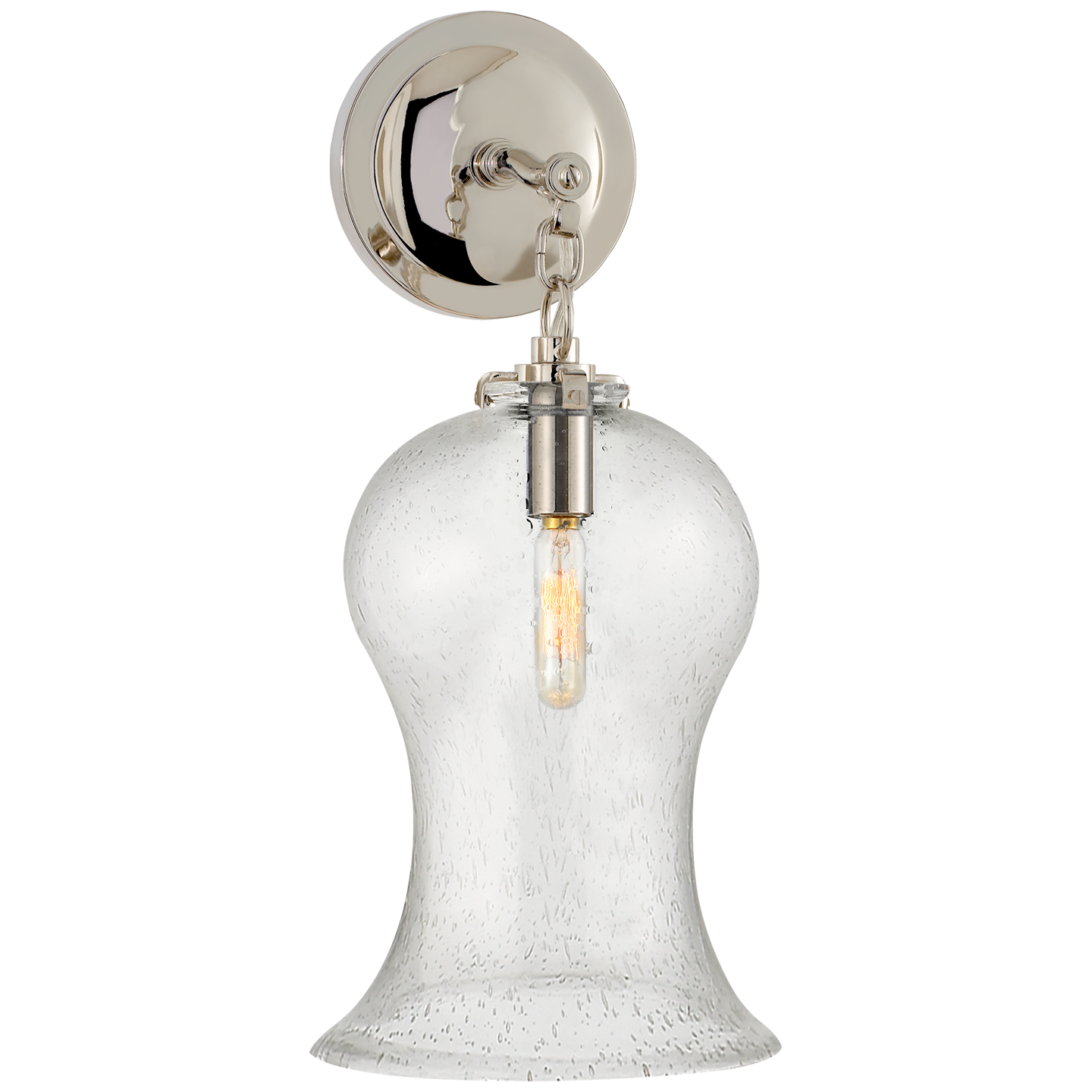 Katie Small Bell Jar Sconce in Polished Nickel with Seeded Glass