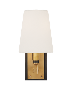 Watson Small Sconce in Bronze and Hand-Rubbed Antique Brass with Linen Shade