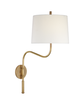 Canto Medium Swinging Wall Light in Hand-Rubbed Antique Brass with Linen Shade