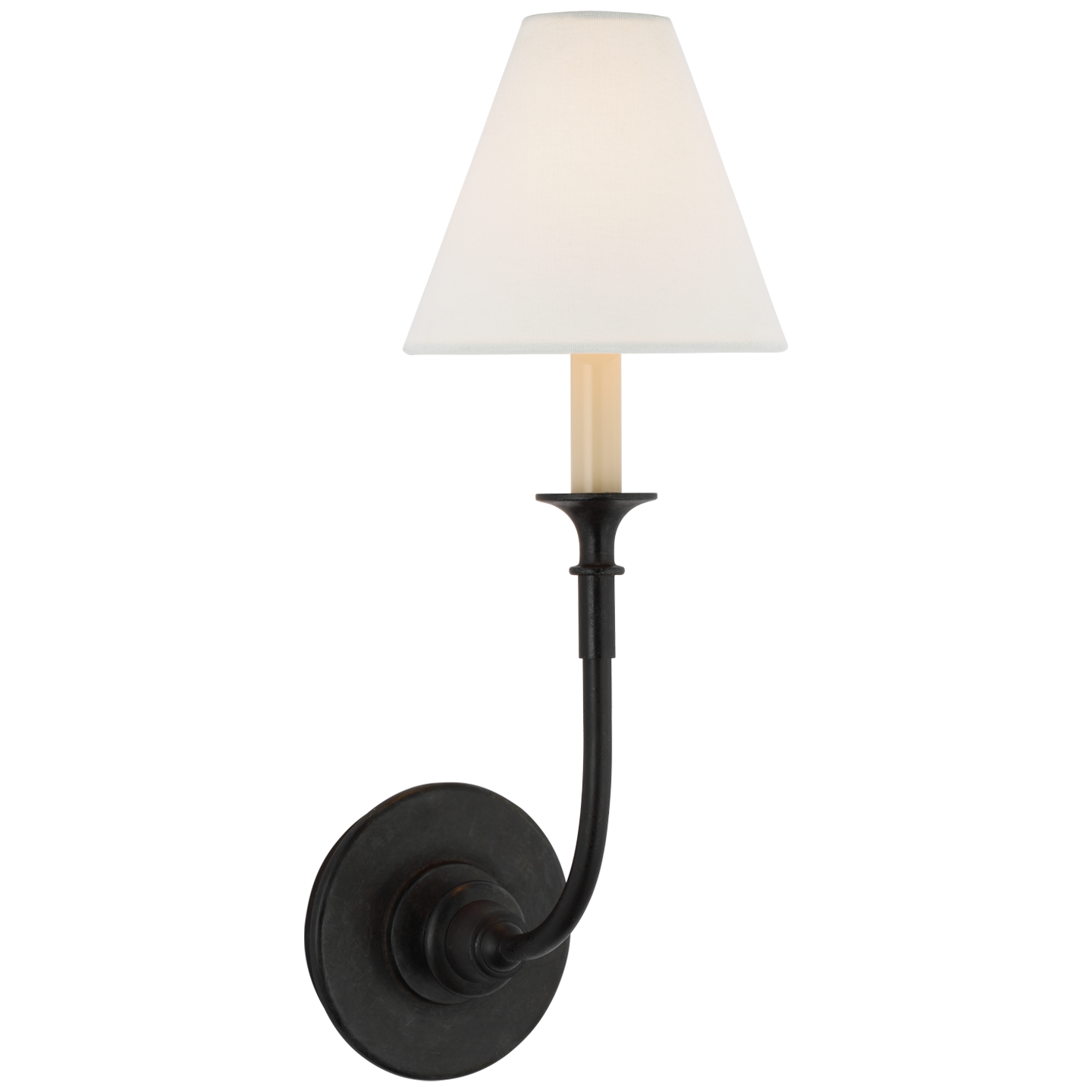 Piaf Single Sconce in Aged Iron with Linen Shade