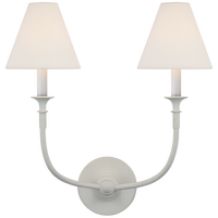 Piaf Double Sconce in Plaster White with Linen Shades