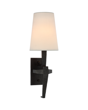 Francesco Single Sconce in Aged Iron with Linen Shade