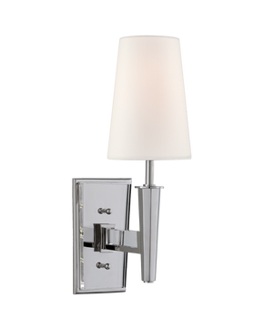 Lyra Small Sconce in Polished Nickel and Crystal with Linen Shade