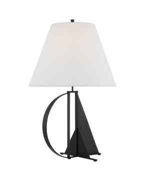 Auxerre Large Blacksmith Table Lamp in Aged Iron with Linen Shade