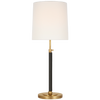 Bryant Large Wrapped Table Lamp in Hand-Rubbed Antique Brass and Chocolate Leather with Linen Shade