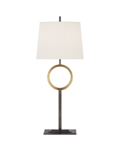Simone Medium Buffet Lamp in Bronze and Hand-Rubbed Antique Brass with Linen Shade