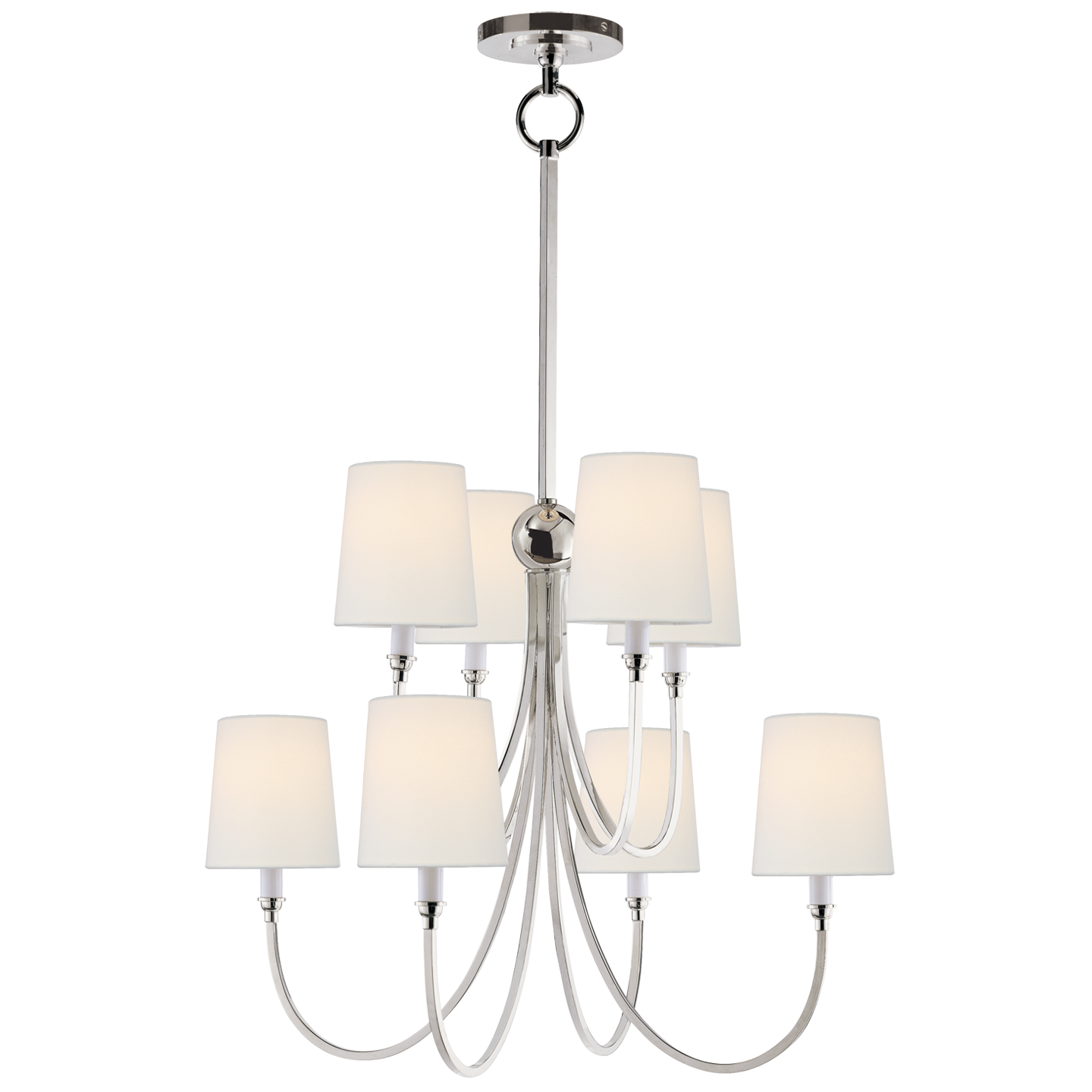 Reed Large Chandelier in Polished Nickel with Linen Shades