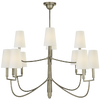 Farlane Large Chandelier in Antique Nickel with Linen Shades