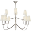 Farlane Large Chandelier in Polished Silver with Linen Shades