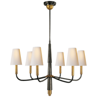 Farlane Small Chandelier in Bronze and Hand-Rubbed Antique Brass with Natural Paper Shades