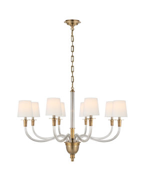 Vivian Large One-Tier Chandelier in Hand-Rubbed Antique Brass with Linen Shades