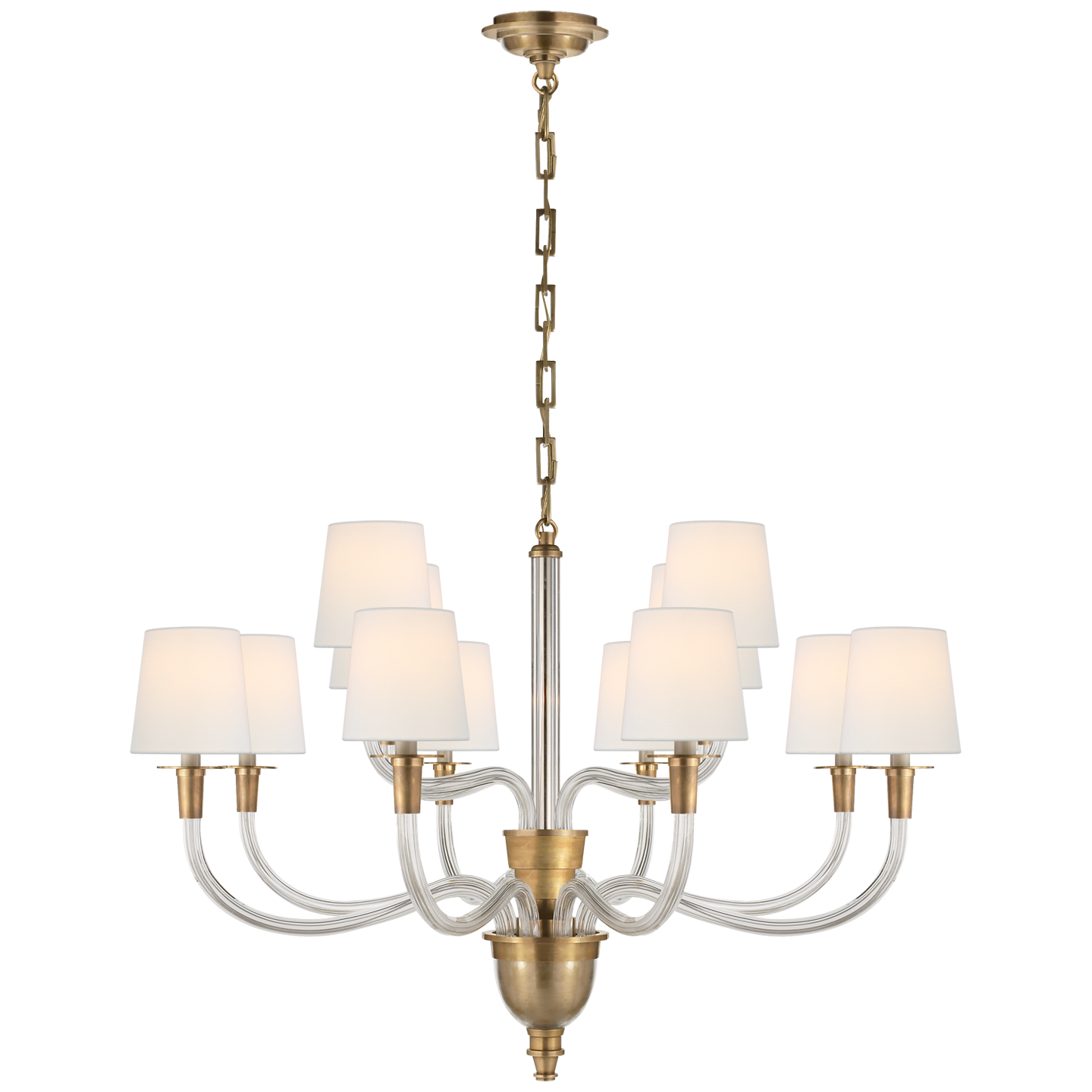 Vivian Large Two-Tier Chandelier in Hand-Rubbed Antique Brass with Linen Shades