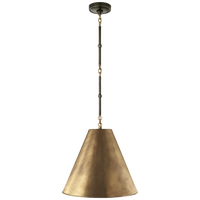 Goodman Small Hanging Light in Bronze and Hand-Rubbed Antique Brass with Hand-Rubbed Antique Brass Shade