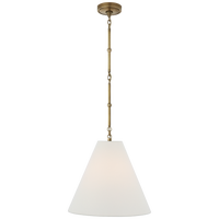 Goodman Small Hanging Light in Hand-Rubbed Antique Brass with Linen Shade