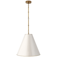 Goodman Medium Hanging Light in Hand-Rubbed Antique Brass with Antique White Shade