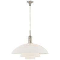 Whitman Large Pendant in Polished Nickel with White Glass Shade