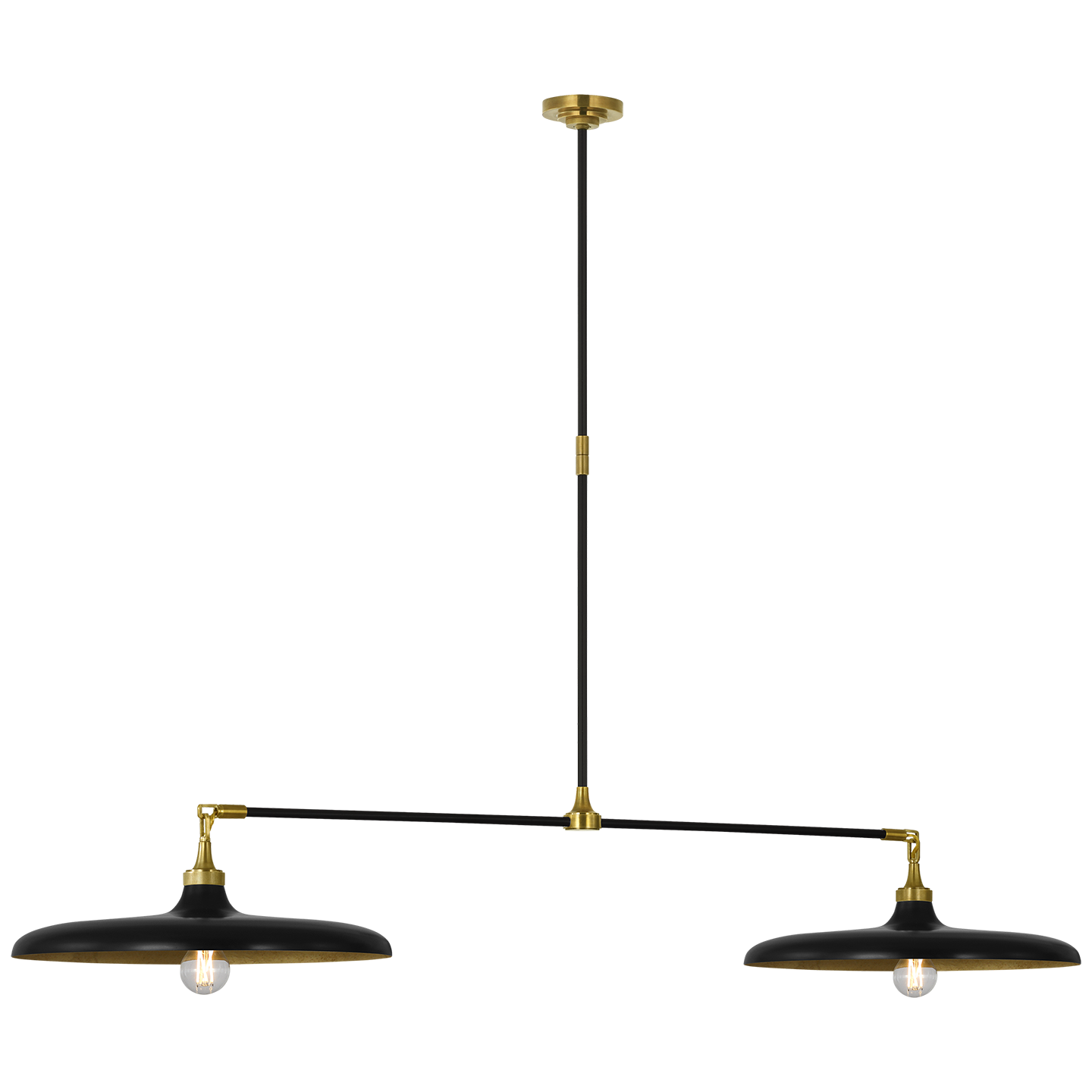 Piatto 63" Linear Pendant in Hand-Rubbed Antique Brass and Aged Iron with Aged Iron Shade