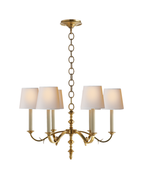 Channing Small Chandelier in Hand-Rubbed Antique Brass with Natural Paper Shades
