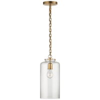 Katie Cylinder Pendant in Hand-Rubbed Antique Brass with Clear Glass