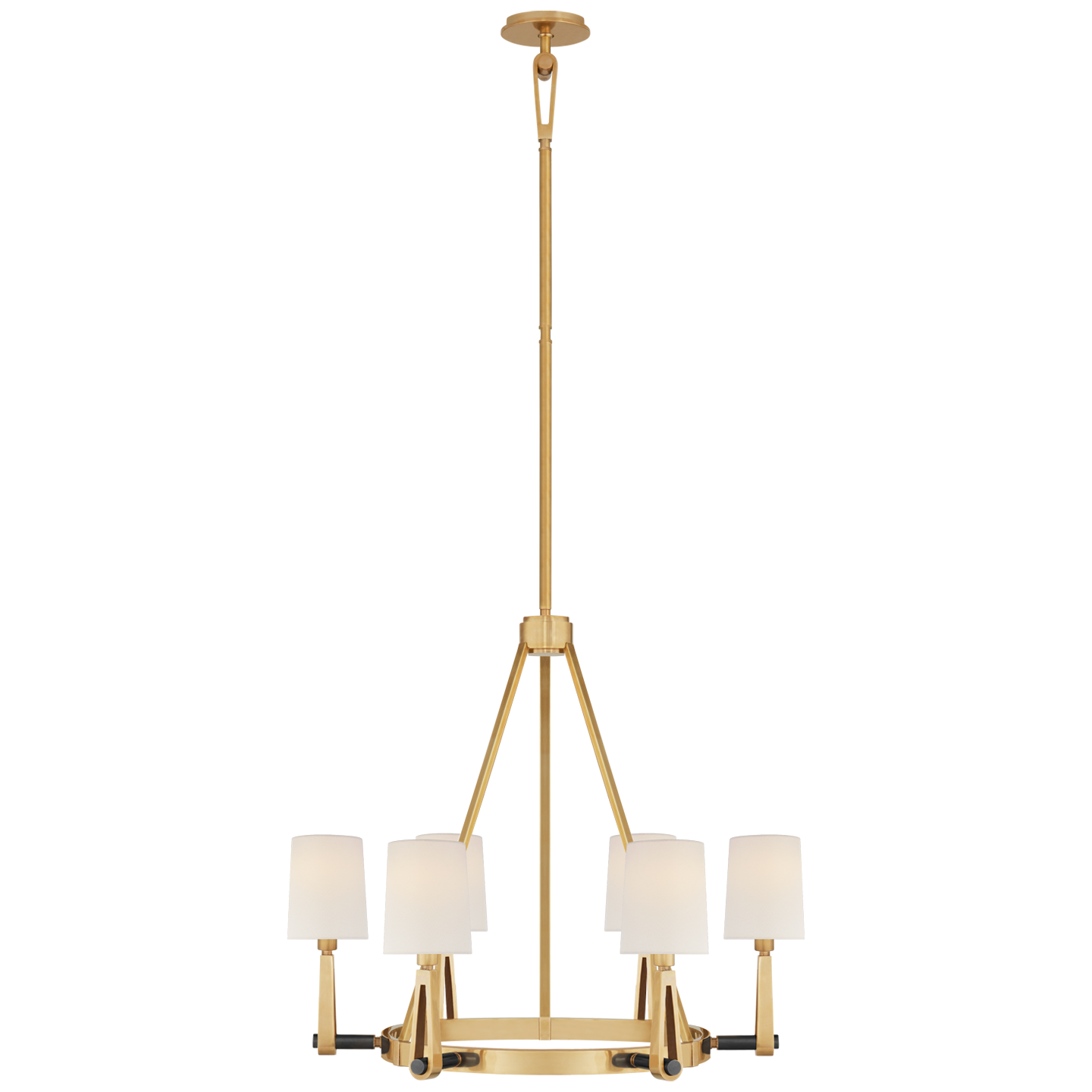 Alpha Medium Chandelier in Hand-Rubbed Antique Brass and Bronze with Linen Shades