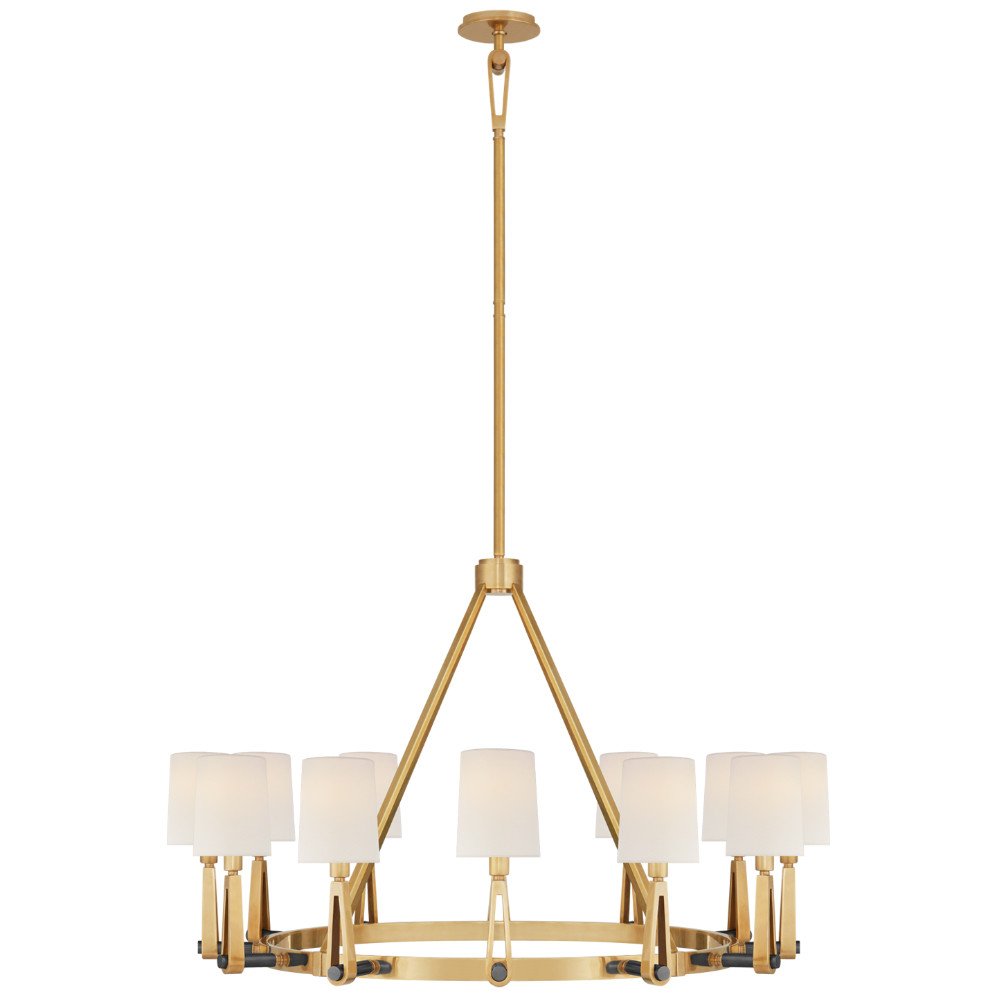 Alpha Grande Chandelier in Hand-Rubbed Antique Brass and Bronze with Linen Shades