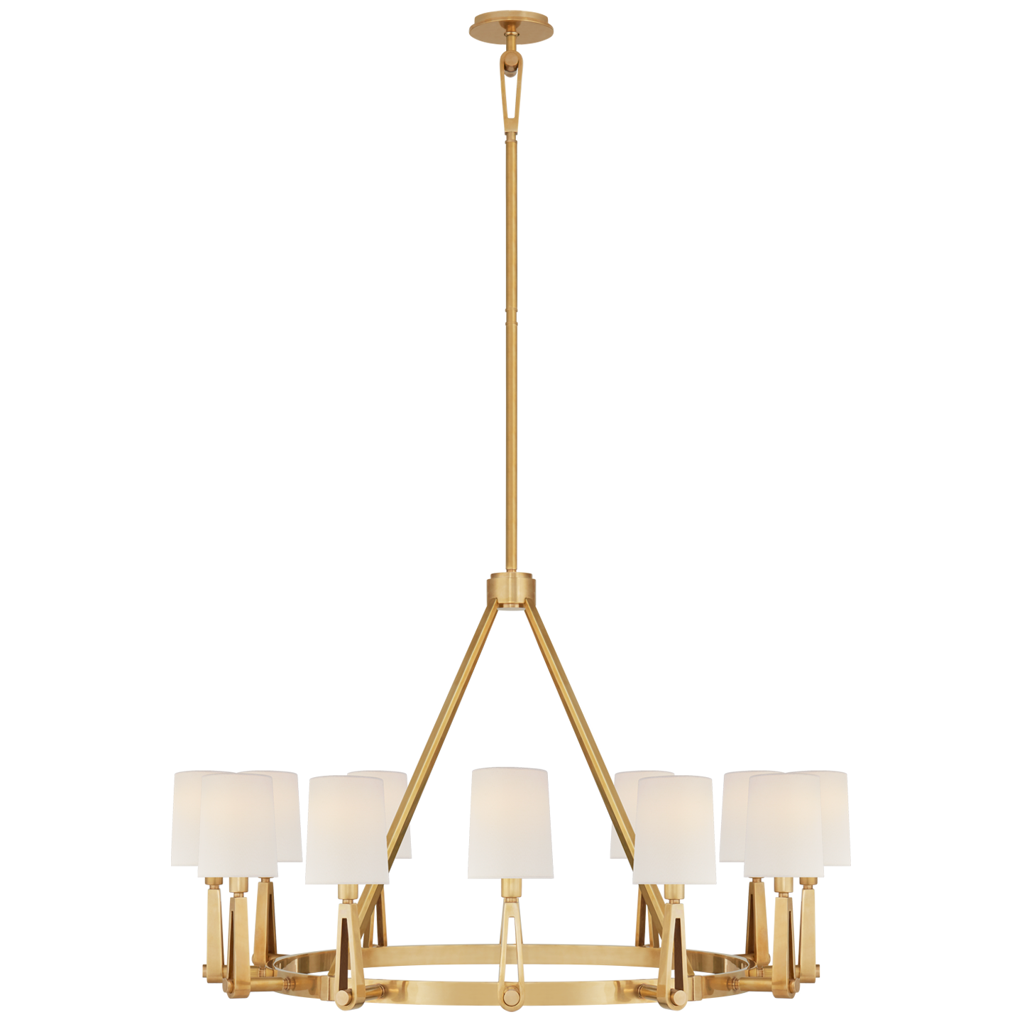 Alpha Grande Chandelier in Hand-Rubbed Antique Brass with Linen Shades