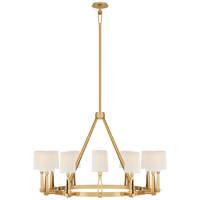 Alpha Grande Chandelier in Hand-Rubbed Antique Brass with Linen Shades