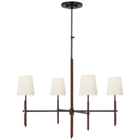 Bryant Large Wrapped Chandelier in Bronze and Saddle Leather with Linen Shades