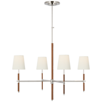 Bryant Large Wrapped Chandelier in Polished Nickel and Natural Leather with Linen Shades