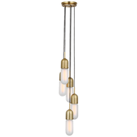 Junio 5-Light Chandelier in Hand-Rubbed Antique Brass with Frosted Glass
