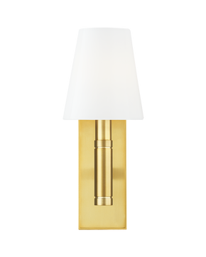 Beckham Classic Rectangular Sconce in Burnished Brass with White Glass
