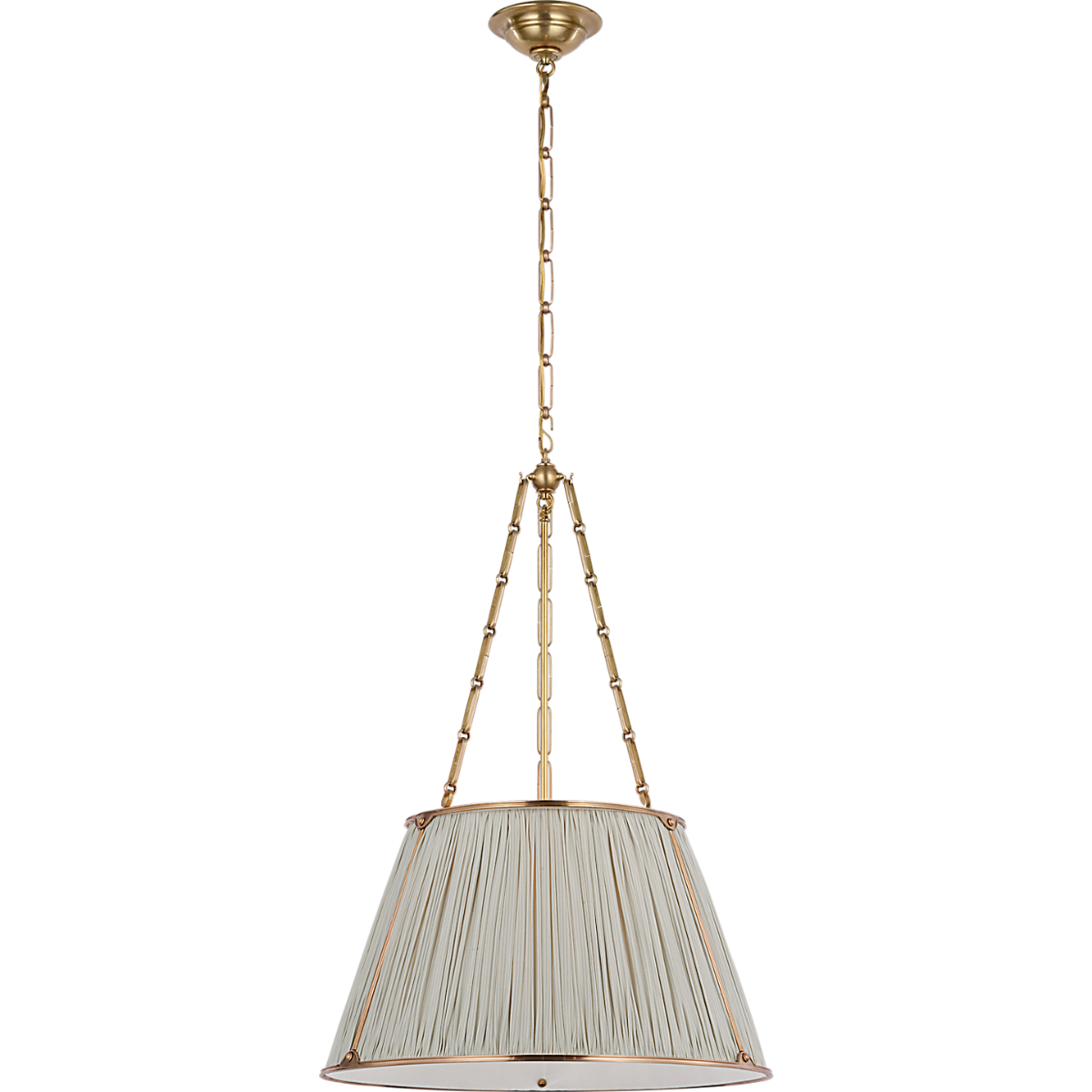 Allister 21" Hanging Shade in Hand-Rubbed Antique Brass with Schumacher Blue Charee Stripe Pleated Shade